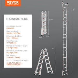Telescoping Ladder | A-Frame 20FT Extension | Multi-Function for Home & Work