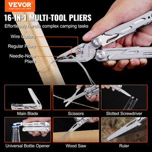 16-in-1 Multi-Tool Pliers | Folding Pocket Tool with Knife, Scissors, Saw, Screwdrivers & Sheath | Camping, Survival, Hiking
