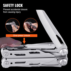 16-in-1 Multi-Tool Pliers | Folding Pocket Tool with Knife, Scissors, Saw, Screwdrivers & Sheath | Camping, Survival, Hiking