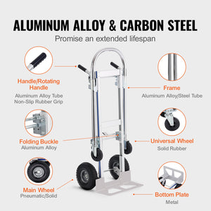 Aluminium Hand Truck 2-in-1 | 363kg Capacity Convertible Folding Trolley | Heavy Duty Utility Cart with Rubber Wheels