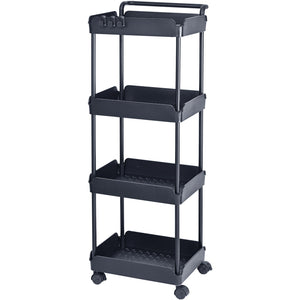 4-Tier Kitchen Rolling Cart | Black Utility Basket with Wheels & Handle