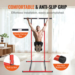 Power Tower Dip Station | Adjustable Pull-Up Bar & Dip Stand | Multi-Function Home Gym Fitness Station | 220lbs Capacity | Black & Red