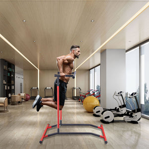 Power Tower Dip Station | Adjustable Pull-Up Bar & Dip Stand | Multi-Function Home Gym Fitness Station | 220lbs Capacity | Black & Red