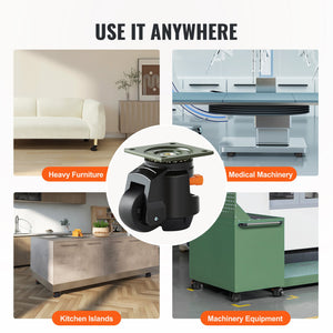 Leveling Casters Set of 4 | 1000kg Load Capacity | 63.5mm Wheels | Adjustable Swivel with Feet