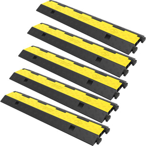Cable Protector Ramp 5 Pack | 2 Channel Rubber Speed Bump with 11,000lbs Load Capacity | For Driveways & Cord Protection