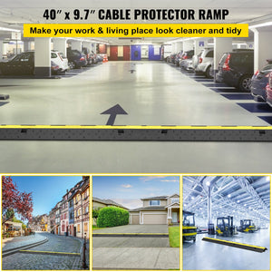 Cable Protector Ramp 5 Pack | 2 Channel Rubber Speed Bump with 11,000lbs Load Capacity | For Driveways & Cord Protection