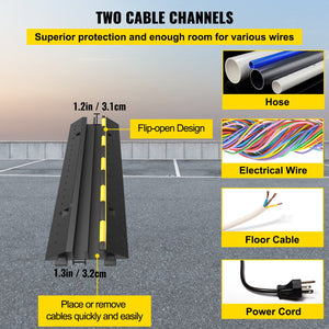 Cable Protector Ramp 5 Pack | 2 Channel Rubber Speed Bump with 11,000lbs Load Capacity | For Driveways & Cord Protection
