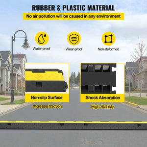 Cable Protector Ramp 5 Pack | 2 Channel Rubber Speed Bump with 11,000lbs Load Capacity | For Driveways & Cord Protection