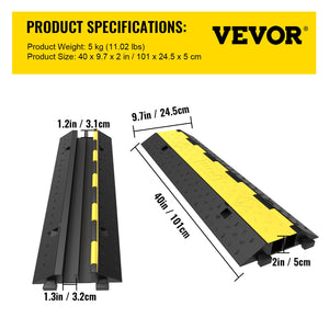 Cable Protector Ramp 5 Pack | 2 Channel Rubber Speed Bump with 11,000lbs Load Capacity | For Driveways & Cord Protection