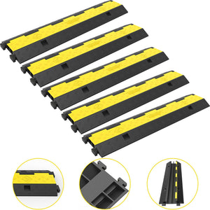 Cable Protector Ramp 5 Pack | 2 Channel Rubber Speed Bump with 11,000lbs Load Capacity | For Driveways & Cord Protection