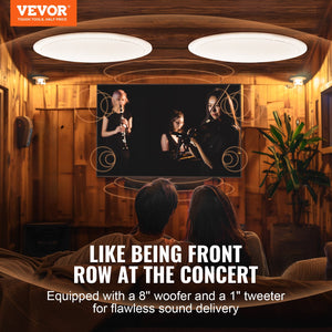 In-Ceiling Speakers 2 Pack | 8" Flush Mount | 50W 89dB Sensitivity | For Home & Outdoor Covered Areas