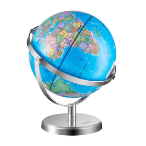Illuminated World Globe with Stand | 228.6mm Educational Earth Globe | Heavy Metal Base | LED Constellation Night Light | HD Printed Spinning Map for Kids Classroom Learning