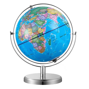 Illuminated World Globe with Stand | 228.6mm Educational Earth Globe | Heavy Metal Base | LED Constellation Night Light | HD Printed Spinning Map for Kids Classroom Learning