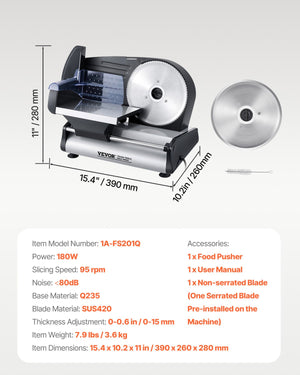 Electric Meat Slicer | 180W 190mm Deli Food Slicer for Meat, Bread & Cheese