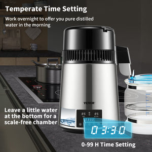 Water Distiller | 4L Dual-Temp Distilled Water Maker with Timer | Silver Finish