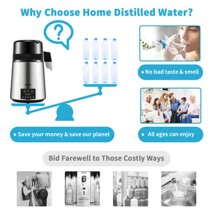 Water Distiller | 4L Dual-Temp Distilled Water Maker with Timer | Silver Finish