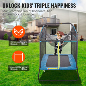 Kids Trampoline | 6ft Toddler Mini Trampoline with Net, Hammock & Gym Bar | Indoor/Outdoor Birthday Gift for Kids 3+