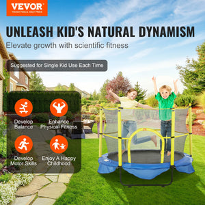 Kids Trampoline | 5ft with Safety Net, Basketball Hoop & Ocean Balls | Indoor/Outdoor Mini Bouncer