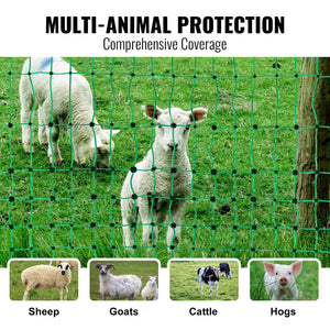 Electric Fence Netting 1.06x49.98m | PE Mesh with Double-Spiked Stakes & Posts | For Goats, Sheep, Dogs & Farm Use