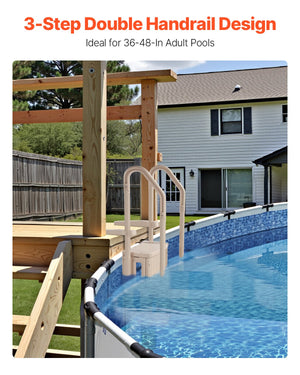 Pool Ladder | 3-Step Taupe Robust Design | Dual Handrails for 91–122cm Pools