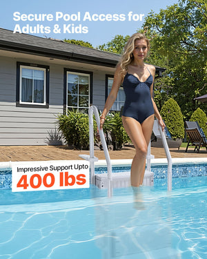 Pool Ladder | 4-Step Grey Robust Design | Dual Handrails for 122–137cm Pools