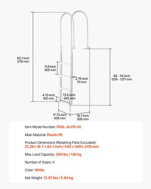 Pool Ladder | 4-Step Double Handrails for 122–137cm Deck Pools