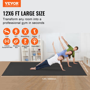 Exercise Mat 12x6FT | Non-Slip High Density Yoga Mat with Bag & Strap | For Home Yoga, Pilates & Floor Workouts | Unisex