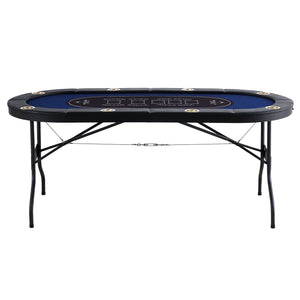 Foldable Poker Table 183cm | 8 Player Texas Hold’em & Blackjack Table | Padded Rails, Cup Holders & Folding Legs | Blue