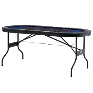 Foldable Poker Table 183cm | 8 Player Texas Hold’em & Blackjack Table | Padded Rails, Cup Holders & Folding Legs | Blue