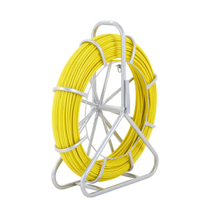 Fibreglass Fish Tape 129.5m x 6.35mm | Duct Rodder Wire Puller with Steel Reel Stand & 3 Pulling Heads | Non-Conductive Cable Running Tool