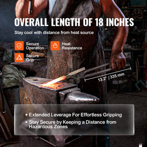 Blacksmith Tongs | 463mm Z V-Bit Carbon Steel Forge Tongs | For Knife Blades & Circular Forgings