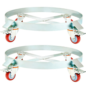 Drum Dolly 2 Pack 250L | Heavy Duty Steel Frame Barrel Carts with Swivel Casters | 454kg Capacity | For Drum Handling