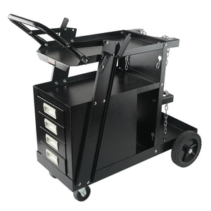 Welding Cart 2-Tier | 4 Drawer MIG Welder Cart | 265lbs Capacity | Swivel Wheels & Tank Storage with Chains