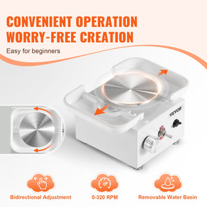 Mini Pottery Wheel | 0–320RPM Electric Ceramic Machine | White