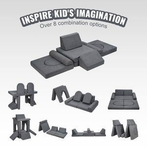 Modular Kids Play Couch | 10-Piece Grey Toddler Sofa Set