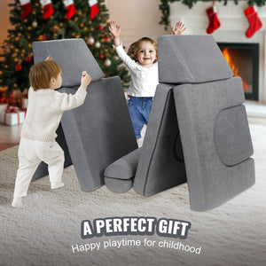 Modular Kids Play Couch | 10-Piece Grey Toddler Sofa Set