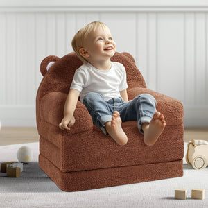 Baby Chair Sofa | 2-in-1 Foldable Lounger | Cartoon Brown Design