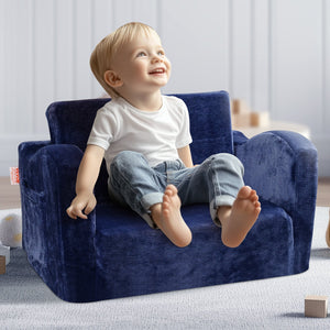 Baby Chair Sofa | Foldable 2-in-1 Lounger | Comfy Blue Design