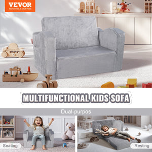 Baby Lounger Sofa | 2-in-1 Foldable Couch & Chair | Grey