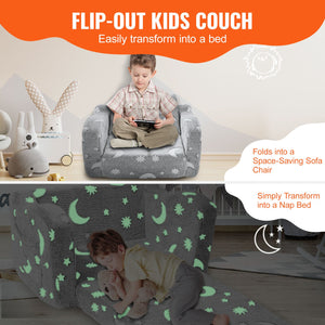 Glow-in-the-Dark Kids Sofa | 2-in-1 Flip-Out Toddler Chair & Lounger | Soft Foam Convertible Couch