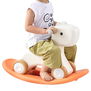 3-in-1 Rocking Horse for Toddlers | Detachable Balance Board & Wheels | Supports 80lbs | HDPE Ride-On Toy | Orange