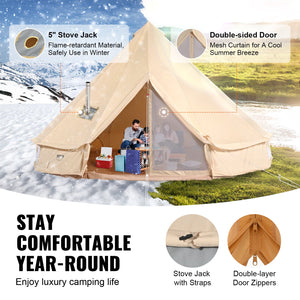 Canvas Bell Tent | 4m 4-Season Yurt with Stove Jack
