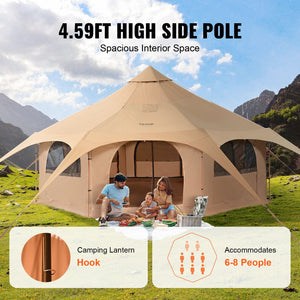 Bell Tent | 5m (16.4ft) Canvas 4-Season Camping Tent with Stove Jack