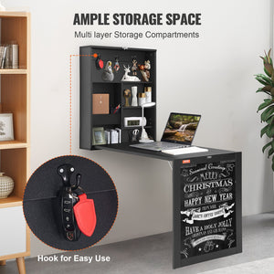 Wall-Mounted Desk | Fold-Out Convertible Table with Chalkboard & Storage Shelves