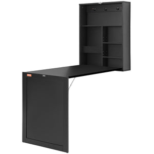 Wall-Mounted Desk | Fold-Out Convertible Table with Chalkboard & Storage Shelves
