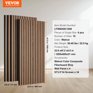 Wood Slat Acoustic Panels | 23.6"x47.2" Modern Wall Panels | Walnut Finish