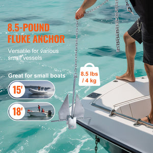 Fluke Anchor Kit | 8.5lb Galvanized Steel with Chain, Rope & Shackles