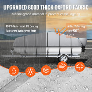 Pontoon Boat Cover | 800D Waterproof Trailerable | 19–20 ft