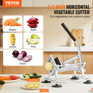 Commercial Vegetable Slicer | 1/2" Stainless Steel & Aluminum Manual Cutter | For Potatoes, Onions & Lemons