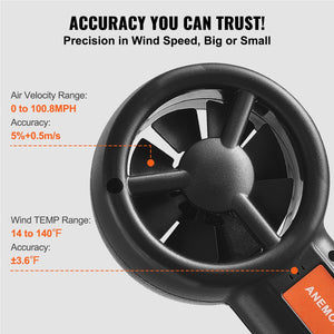 Handheld Anemometer | Digital Wind Speed, Temperature & CFM Meter with Backlight